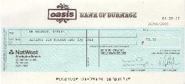 Cheque from Oasis