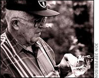 Bill Bass studies a jaw bone